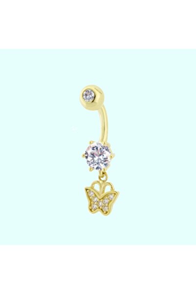 Sembol Gold Altın Göbek Piercing 14 Ayar Sallantılı Kelebek