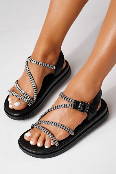 Zaira Sandale cu talpa joasa dama negre din piele ecologica Noemi #24933 - 41
