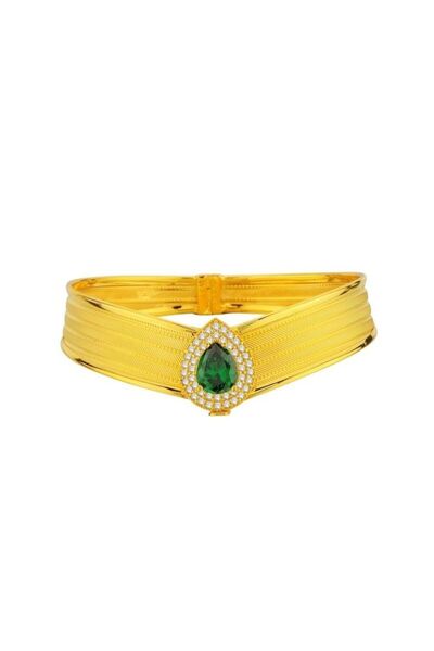 Sembol Gold 8 Ayar Altın Hasır Kelepçe 4 Sıralı Zümrüt Taşlı