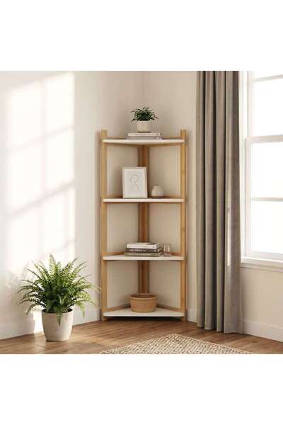 PAN HOME رف زاوية هيرا بأربعة مستويات 30×30×85 سم - طبيعي/أبيض