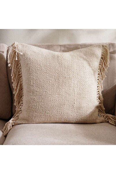 PAN HOME Sanctuary Linen Textured Fringed Cushion Cover 50x50cm - Off White