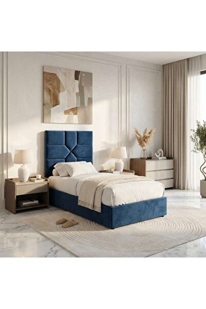 PAN HOME سرير مفرد إيليانا مخملي أزرق 90×200 سم