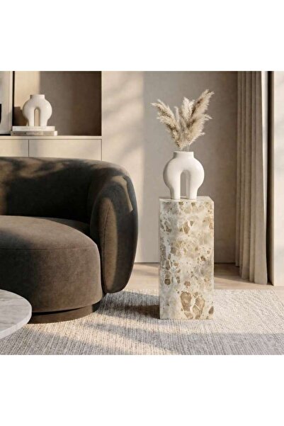 PAN HOME حامل نباتات شيلان رخامي صغير - بيج