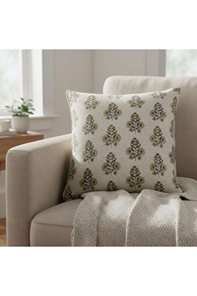 PAN HOME Heritage Magnolia Down Alternative Filled Cushion 50x50cm - Olive