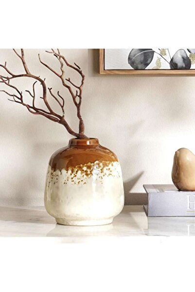 PAN HOME مزهرية سيراميك بلونين متدرجين 13.5×13.5×15.5 سم - بني