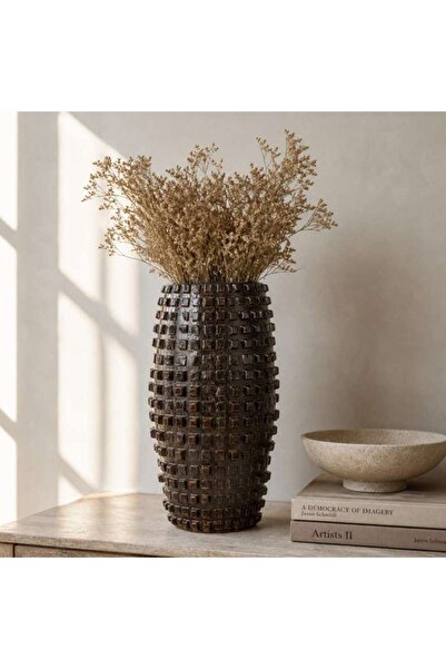 PAN HOME Staccato Ceramic Pixel Cylinder Vase 30x30x56cm - Brown