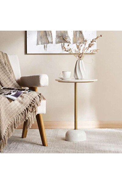 PAN HOME طاولة إيفوليت أكسنت رخامية - أبيض ذهبي