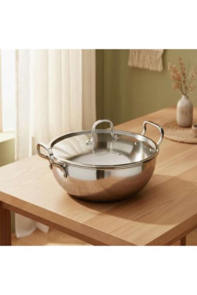 PAN HOME Splendor Triply Stainless Steel Kadai With Lid Dia28cm -chrome