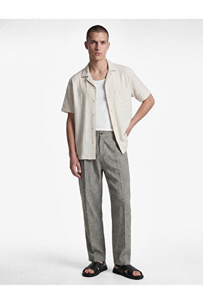 Koton Comfortable Fit Pocketed Pleated Linen Blend Summer Barrel Fit Trousers