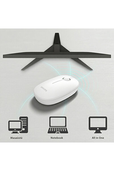 Philips Spk7378 Kablosuz Mouse 1600dpı Wireless Mouse Pil Dahil Sessiz Mouse Resmi Distribütör Beyaz