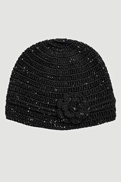 Gusto Beretă de vară din plasă de bumbac cu sclipici - Negru