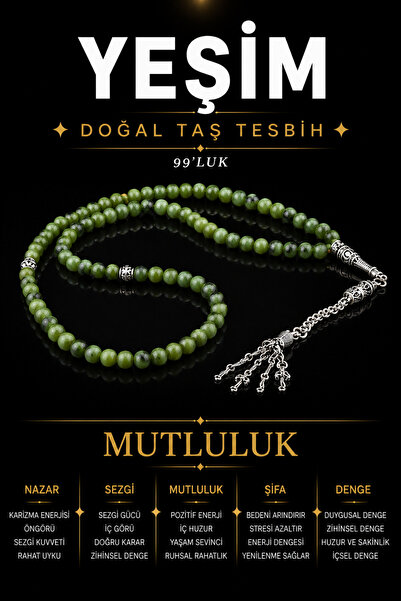 OSMANLI DEĞERLİ TAŞ Sertifikalı Yeşim 99'luk Doğaltaş Tesbih 6 Mm, T219