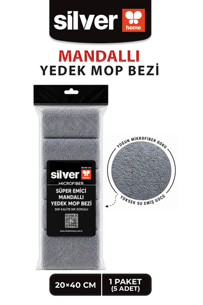 SİLVER HOME Mikrofiber 5 Adet Mandallı Mop Uyumlu Süper Emici Lazer Kesim Yoğ...