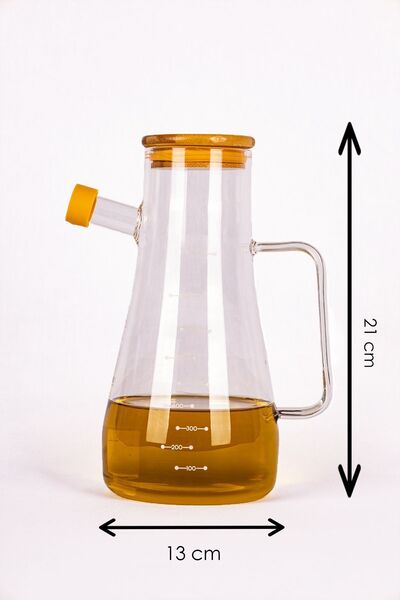 NYL HOME Borosilicate Glass Oil and Vinegar Bowl with Bamboo Lid 1000 ml - 90...