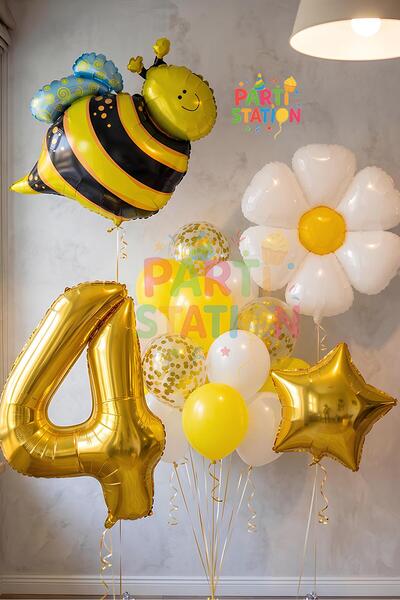 Parti Station Bee Arı ve Papatya Konsept 4 Yaş Balon Set Bee Arı ve Papatya T...