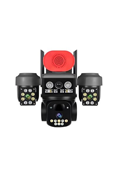 O-KAM OK8090 4G Simkartlı Solar 3 Lens 9MP Siren + Mikrofon + Hoparlör+ Yapay Zeka Güneş Panelli PTZ Kamera