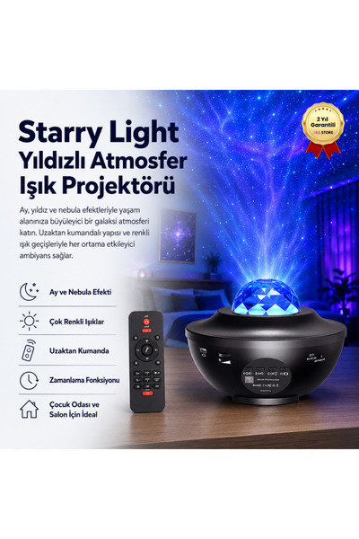 hızlı store Starry Projektör Bluetooth Hoparlör Gece Lambası RGB Led Işıklı P...
