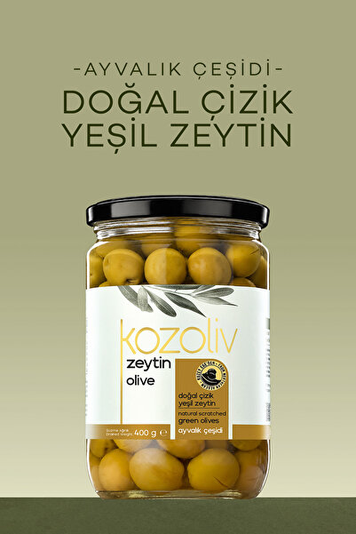 kozoliv Doğal Ayvalık Çeşidi Çizik Yeşil Zeytin 400 gr Cam Kavanoz