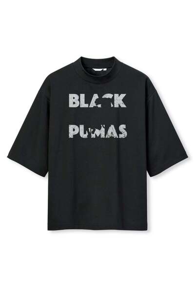 buzagi tasarım ürünleri Black Pumas Digital Print Oversize Black Unisex T-Shirt