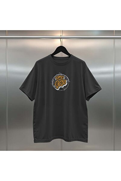 buzagi Take Risks Digital Print Oversize Unisex Black T-Shirt