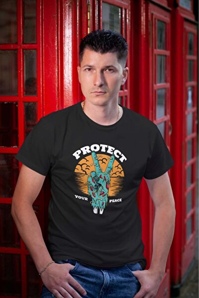 buzagi tasarım ürünleri Protect Your Peace Regular Fit Unisex Black T-Shirt