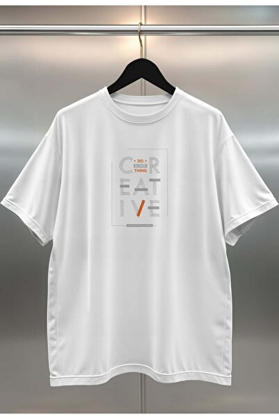 buzagi Creative Digital Printing Oversize Unisex White T-Shirt