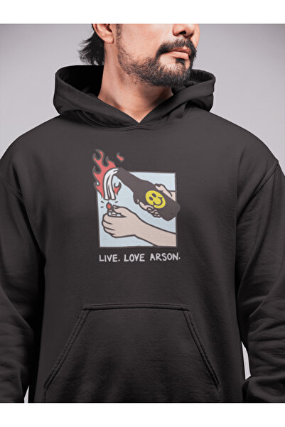 buzagi tasarım ürünleri سويت شيرت بقلنسوة للجنسين من Live Love Arson