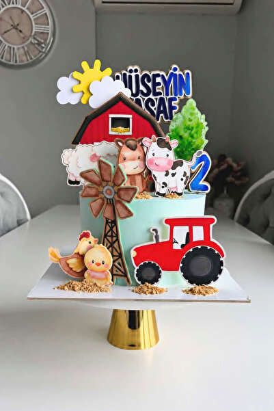 ÇİFTLİK Temalı Pasta Süsü Çiftlik Temalı Kişiye Özel Erkek Kız Çocuk Doğum Günü Pasta Süsü Seti