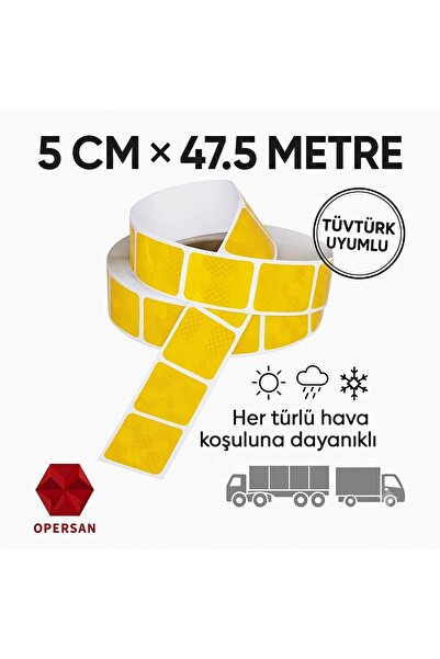 opersan Partial Yellow Color Stripe Reflective Reflector Tape 50 Meters X5 cm