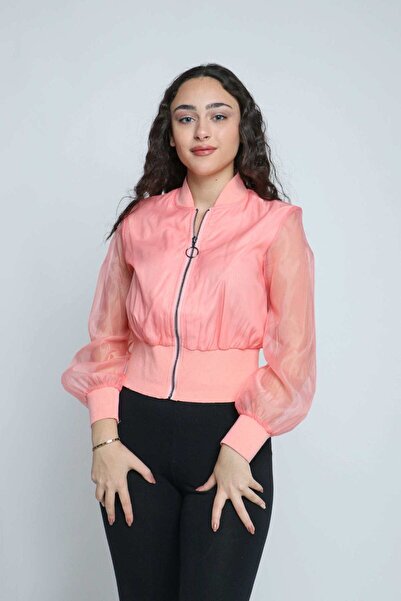 mica جاكيت شيفون بأكمام طويلة، مع إغلاق بسحاب