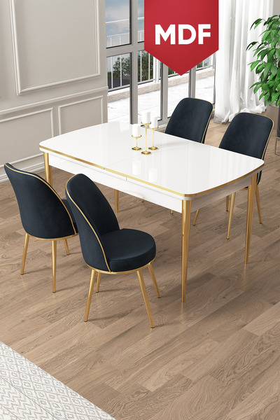 Canisa Pale Serisi 80x132 Açılabilir MDF Beyaz Mutfak Masa Takımı 4 Antrasit ...