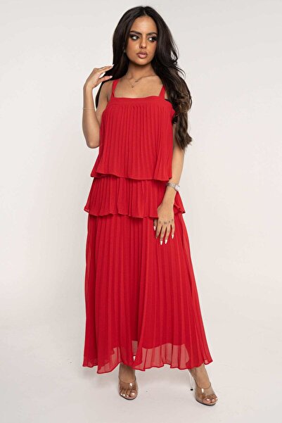 mica Sleeveless Pleated Layered Midi Dress