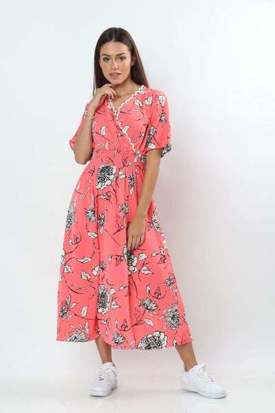 mica Printed Midi Wrap Dress with Short Sleeves and Thigh Slit