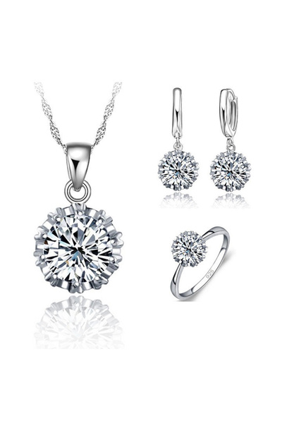 Choice 8 925 Sterling Silver Color Wedding Jewelry Sets for Women Big Stone C...