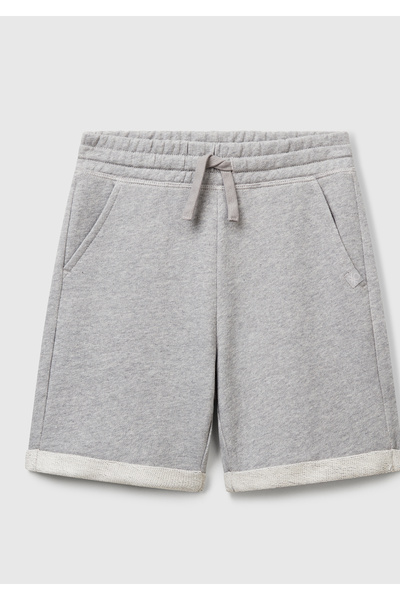 United Colors of Benetton Erkek Çocuk Gri melanj Logolu Sweat Şort