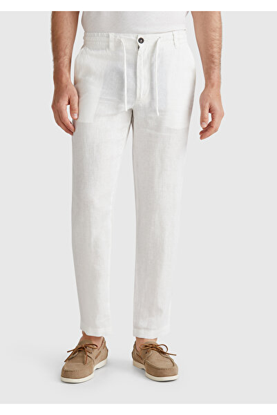 United Colors of Benetton Pantaloni crem pentru bărbați 100% in cu șnur în talie