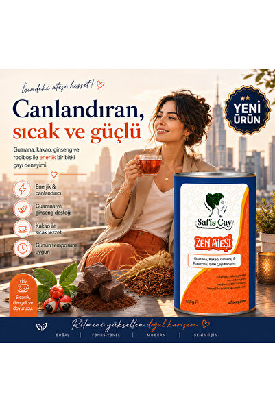 Safiş Çay Zen Ateşi 80 gr | Guarana, Kakao & Ginsengli Bitki Çayı | Enerjik İçim