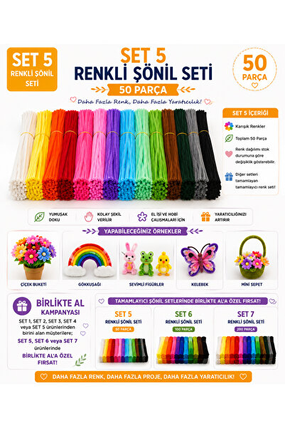 Akkaymak Sönil Setleri SET 5 - RENKLİ ŞÖNİL SETİ 50 Parça