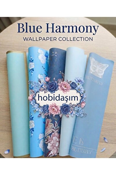 hobidaşım Blue Harmony Lüks Çiçek Buket Ambalaj Kağıdı Seti - 5 Model (Her Mo...