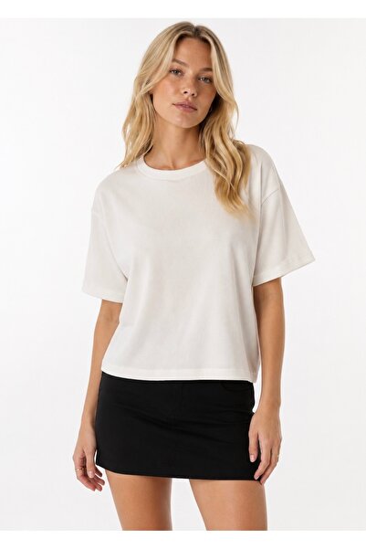 Base Concept Tricou crop oversize cu nervuri pentru femei