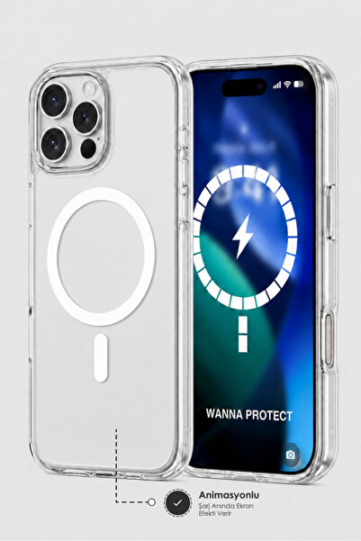 WANNA PROTECT iPhone 13 Pro ANİMASYONLU MagSafe Destekli Şeffaf Sert Mika İnc...