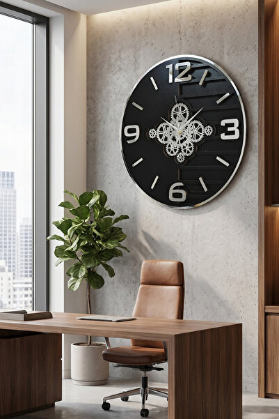 aSSe Tasarım Premium Rotating Gears Mirror Wall Clock Hareketli Döner Çark 50...