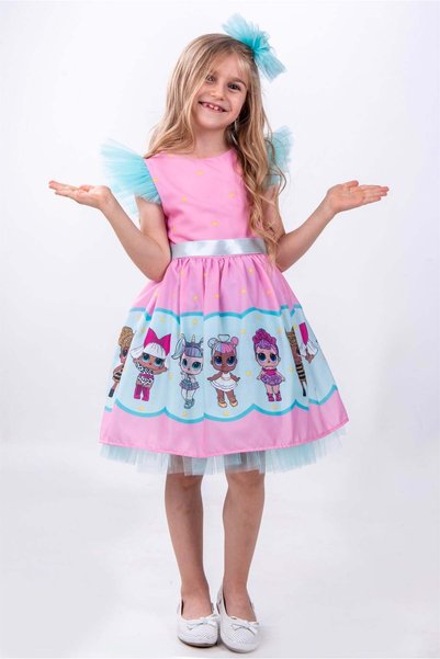 Buse&Eylül Bebe Pink Baby Patterned Tulle Detailed Girl's Party Dress