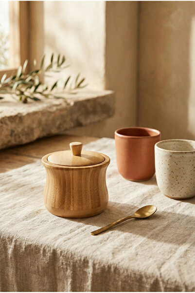 Tutku Home Kapaklı Bambu Şekerlik, Kavanoz - 8 Cm
