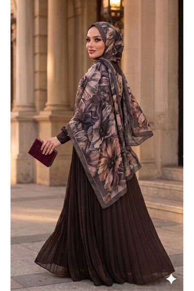 Nazellaa Poppy Pattern Bamboo Knit Shawl - Khaki Brown