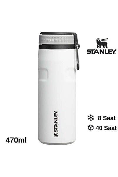 Stanley ترموس آيس فلو تويست فليب سعة 0.47 لتر، كوب ترموس للتخييم، أبيض-أسود