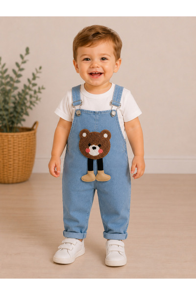 Baby Buu AYI NAKIŞLI %100 PAMUK TİŞÖRTLÜ 2 Lİ SALOPET BEBEK TAKIM