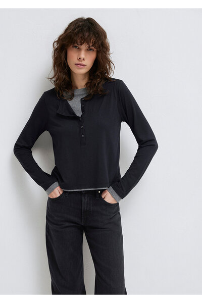 Mavi Tricou negru cu mânecă lungă, cu strat dublu, amestec de lână Semi slim ...
