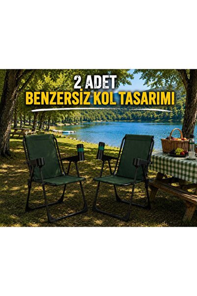 Armarks 2 Adet Kamp Sandalyesi, Katlanır Kamp Sandalyesi, Bardaklıklı Kamp Sa...