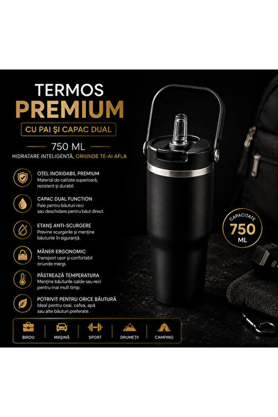 Extramall Termos modern cu capac dual – ideal pentru ceai și băuturi zilnice